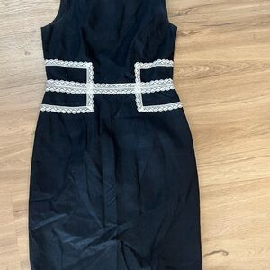 David Meister Black Midi Dress with White Trim